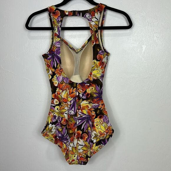 It Figures Floral Print Ruched Tummy Tucker One Piece Swimsuit Size 8 - Picture 2 of 8